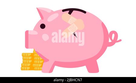Banque de porc cassée avec de l'argent sur fond blanc de couleur économie d'argent et de banque de conception graphique d'affaires concept de réparation économique récupérer Banque de porc Vector Illustration de Vecteur