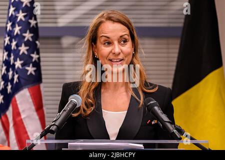 Ilham Kadri, PDG de Solvay, a photographié lors d'une visite au nouveau laboratoire de développement d'applications de Solvay à Alpharetta, Etats-Unis, lors d'une mission économique belge aux Etats-Unis d'Amérique, dimanche 05 juin 2022 à Atlanta. Une délégation avec la princesse et divers ministres se rendra à Atlanta, New York et Boston de 4 juin à 12th. BELGA PHOTO LAURIE DIEFFEMBACQ Banque D'Images