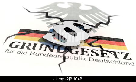 Droit contra Loi fondamentale de la République fédérale d'Allemagne ("Grundgesetz für die Bundesrepublik Deutschland" en allemand) Banque D'Images