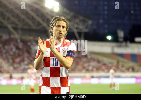 SPLIT, CROATIE - JUIN 06: Luka Modric de Croatie pendant la Ligue des Nations de l'UEFA Un match du Groupe 1 entre la Croatie et la France à Stadion Poljud sur 6 juin 2022 à Split, Croatie. Photo: Luka Stanzl/Pixsell Banque D'Images