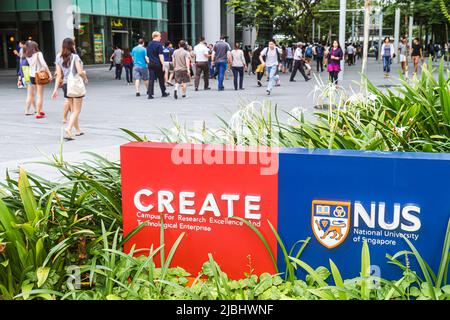 Singapour Université nationale de Singapour nus,Université ville école étudiants campus, panneau CRÉER entrée mâle femme adolescent adolescents hommes femmes Banque D'Images