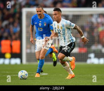 01 juin 2022 - Italie / Argentine - Finalissima 2022 - Stade Wembley Lautaro Martinez en Argentine pendant le match contre l'Italie au stade Wembley. Banque D'Images