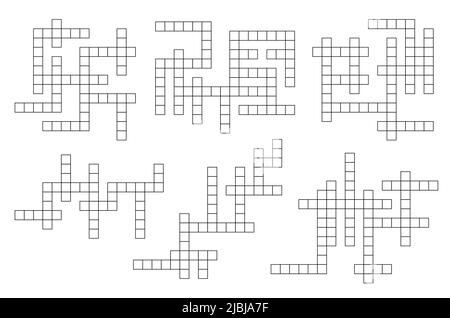 Casse-tête de mots croisés, trouver la collection de grilles de mots croisés. Activité de jeu intellectuel, puzzle de texte ou quiz. Jeux éducatifs ou grilles vectorielles de mots croisés Illustration de Vecteur