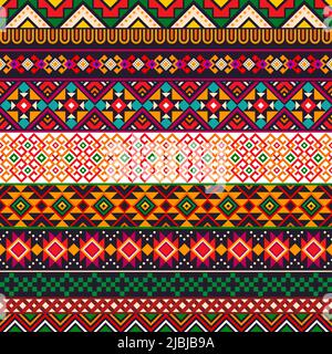 Motif de bordure mexicain, arrière-plan ethnique géométrique sans couture, motif tribal vectoriel. Décor mexicain aztèque, maya ou africain et mexicain natif ou motif boho pour les bordures et les cadres Illustration de Vecteur