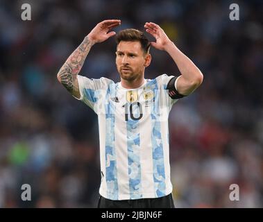 01 juin 2022 - Italie / Argentine - Finalissima 2022 Lionel Messi pendant le match contre l'Italie au stade Wembley. Image : Mark pain / Alamy Banque D'Images