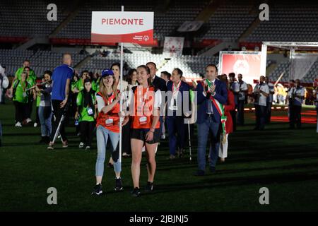 05th juin 2022, Turin Italie - cérémonie d'ouverture des Jeux Olympiques spéciaux d'été 37° en italie. Alberto Ciro, gouverneur de Pidmont et maire de Tu Banque D'Images