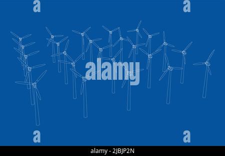 Éoliennes. Rendu vectoriel de 3D Illustration de Vecteur