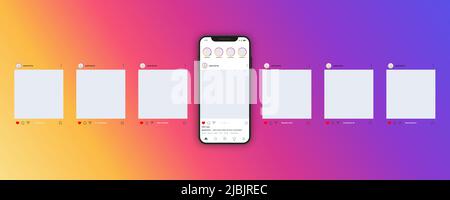 Interface post-carrousel Instagram, modèle de maquette de vecteur, Illustration de Vecteur