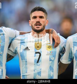 01 juin 2022 - Italie / Argentine - Finalissima 2022 Rodrigo de Paul pendant le match contre l'Italie au stade Wembley. Pic : douleur / Alamy Banque D'Images