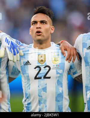 01 juin 2022 - Italie / Argentine - Stade Wembley Lautaro Martinez en Argentine pendant le match contre l'Italie au stade Wembley. Pic : Mark douleur Banque D'Images