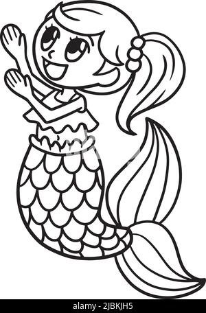 Cute Mermaid Isolated coloriage page pour enfants Illustration de Vecteur