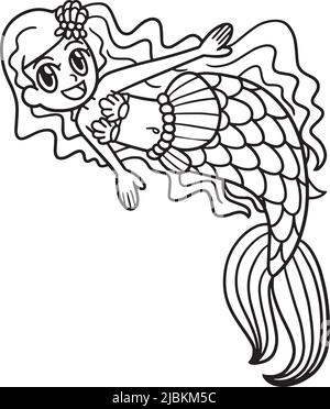 Belle Mermaid page de coloriage isolée pour les enfants Illustration de Vecteur