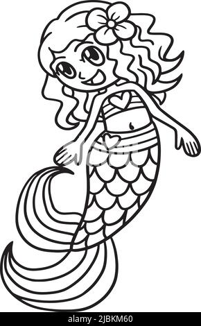 Page de coloriage isolée de la sirène pour enfants Illustration de Vecteur