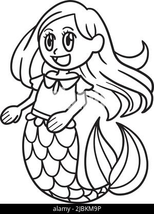 Belle Mermaid page de coloriage isolée pour les enfants Illustration de Vecteur
