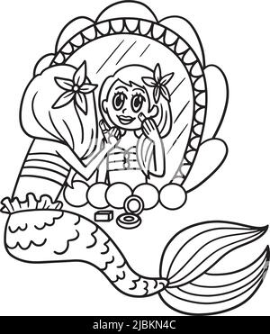 Mermaid devant un miroir couleur isolée Illustration de Vecteur