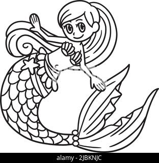 Page de coloriage isolée de la sirène pour enfants Illustration de Vecteur