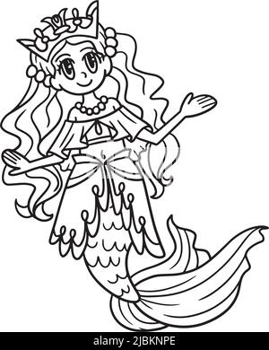 Mermaid Princess Isolated coloriage page pour enfants Illustration de Vecteur