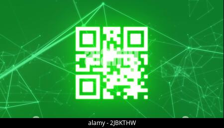 Image du code qr avec réseau blanc de connexions sur fond vert Banque D'Images