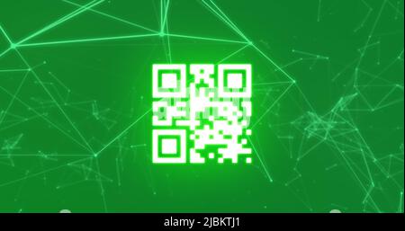 Image du code qr avec réseau blanc de connexions sur fond vert Banque D'Images