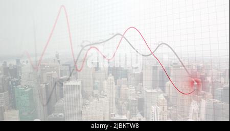 Image composite du traitement des données statistiques par rapport à la vue aérienne du paysage urbain Banque D'Images