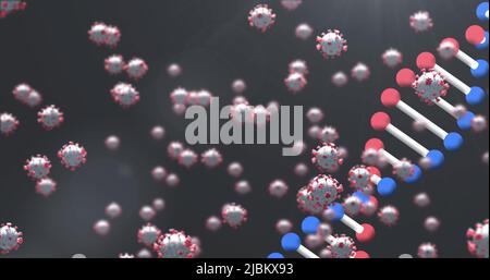 Image des cellules covides 19 et de la rotation des brins d'adn Banque D'Images