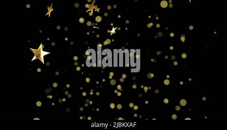 Image d'étoiles flottant sur des taches lumineuses sur fond noir Banque D'Images