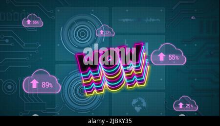 Illustration du traitement du texte et des données sur fond bleu Banque D'Images