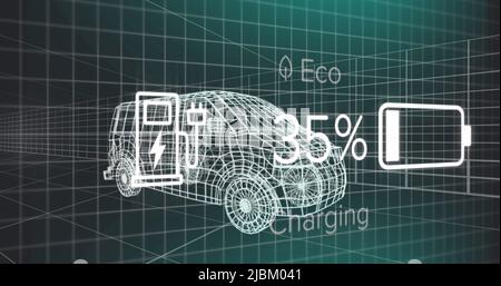 Image des données d'état de charge sur l'interface de véhicule électrique, plus de 3D modèles de fourgonnette Banque D'Images