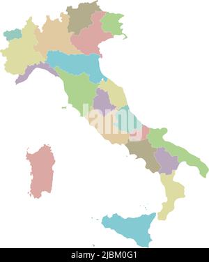 Carte vierge vectorielle de l'Italie avec régions et divisions administratives. Calques modifiables et clairement étiquetés. Illustration de Vecteur