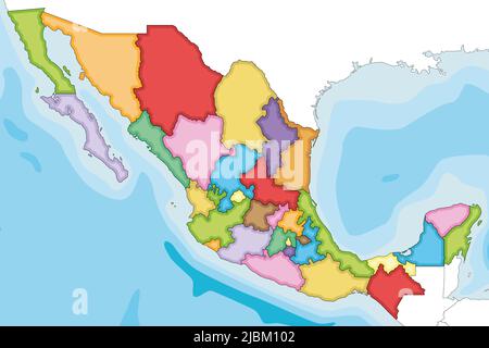 Vector a illustré une carte vierge du Mexique avec des régions ou des États, des divisions administratives et des pays voisins. Modifiable et clairement étiqueté l Illustration de Vecteur