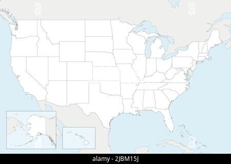 Carte vectorielle vierge des États-Unis avec les États et les divisions administratives, et les pays voisins. Calques modifiables et clairement étiquetés. Illustration de Vecteur