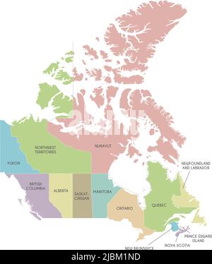 Carte vectorielle du Canada avec les provinces, les territoires et les divisions administratives. Calques modifiables et clairement étiquetés. Illustration de Vecteur