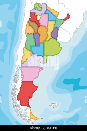 Vector a illustré une carte vierge de l'Argentine avec les provinces ou les États fédérés et les divisions administratives, ainsi que les pays et territoires voisins. Illustration de Vecteur