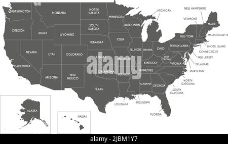 Carte vectorielle des États-Unis avec divisions administratives et États. Calques modifiables et clairement étiquetés. Illustration de Vecteur