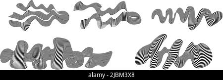 Ensemble de bandes noires et blanches abstraites. Fluidité de la ligne d'onde. Illustration de Vecteur