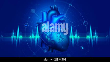 Illustration de l'anatomie du cœur humain 3D. Haute technologie et recherche médicale. Diagnostics en ligne des organes internes Banque D'Images