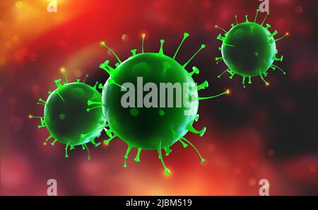 Microbes dans le corps. Causes de la rhinite. Rhumes et immunité humaine. Virus, infection, germes, bactéries 3D illustration. Recherche médicale Banque D'Images