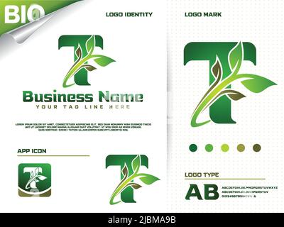 Lettre initiale T avec logo feuille verte vecteur Illustration de Vecteur