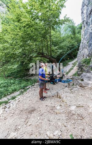 Italie Veneto Monte Grappa - Valle Santa Felicita - escalade - Pilastro della Felicità - via 'Gio' Banque D'Images