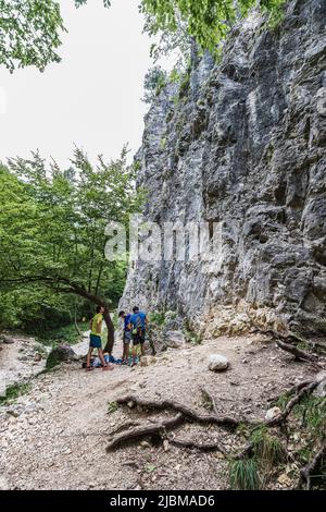 Italie Veneto Monte Grappa - Valle Santa Felicita - escalade - Pilastro della Felicità - via 'Gio' Banque D'Images