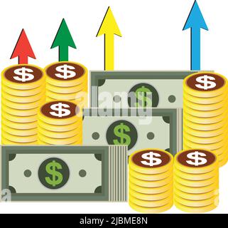 les entreprises financent la collection de panneaux bancaires, les piles de dollars de l'euro monent des devises. Pictogrammes vectoriels Illustration de Vecteur