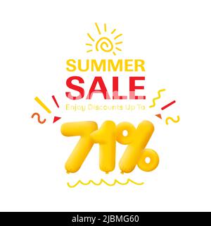 Offre spéciale solde 71% de réduction 3D numéros bon jaune illustration vectorielle. Rabais saison étiquette 71 pour cent de rabais promotion publicité été vente coupon promotion marketing bannière vacances week-end Illustration de Vecteur