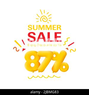 Offre spéciale solde 87% de réduction 3D numéros bon jaune illustration vectorielle. Rabais saison étiquette 87 pour cent de rabais promotion publicité été vente coupon promotion marketing bannière vacances week-end Illustration de Vecteur