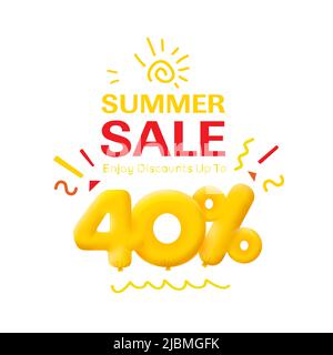 Offre spéciale solde 40% de réduction 3D numéros bon jaune illustration vectorielle. Rabais saison étiquette 40 pour cent de rabais promotion publicité été vente coupon promotion marketing bannière vacances week-end Illustration de Vecteur