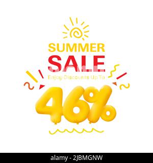 Offre spéciale solde 46% de réduction 3D numéros bon jaune illustration vectorielle. Rabais saison étiquette 46 pour cent de rabais promotion publicité été vente coupon promotion marketing bannière vacances week-end Illustration de Vecteur