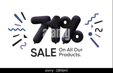 Black Friday Special sale banner 71% de réduction sous forme de 3D ballons Black Vector design saisonnier shopping promo illustration publicitaire 3D numéros pour étiquette d'offre d'étiquette Profitez de réductions jusqu'à 71% de réduction Illustration de Vecteur