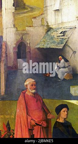 « L'adoration des Magi ». Détail de l'aile gauche du Triptych par Hieronymus Bosch. Madrid, Prado. Banque D'Images