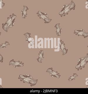 Chaussures de football à motif sans couture. Thème sportif vintage de fond dans le style dessiné à la main. Motif vectoriel répété pour impression, tissu, wrapp Illustration de Vecteur