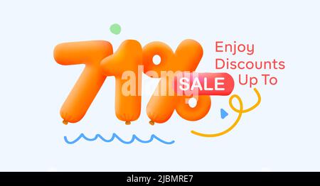 Offre spéciale solde 71% de réduction 3D numéros bon jaune illustration vectorielle. Rabais saison étiquette 71 pour cent de rabais promotion publicité été vente coupon promotion marketing bannière vacances week-end Illustration de Vecteur