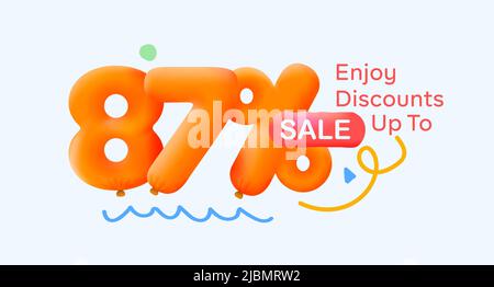 Offre spéciale solde 87% de réduction 3D numéros bon jaune illustration vectorielle. Rabais saison étiquette 87 pour cent de rabais promotion publicité été vente coupon promotion marketing bannière vacances week-end Illustration de Vecteur